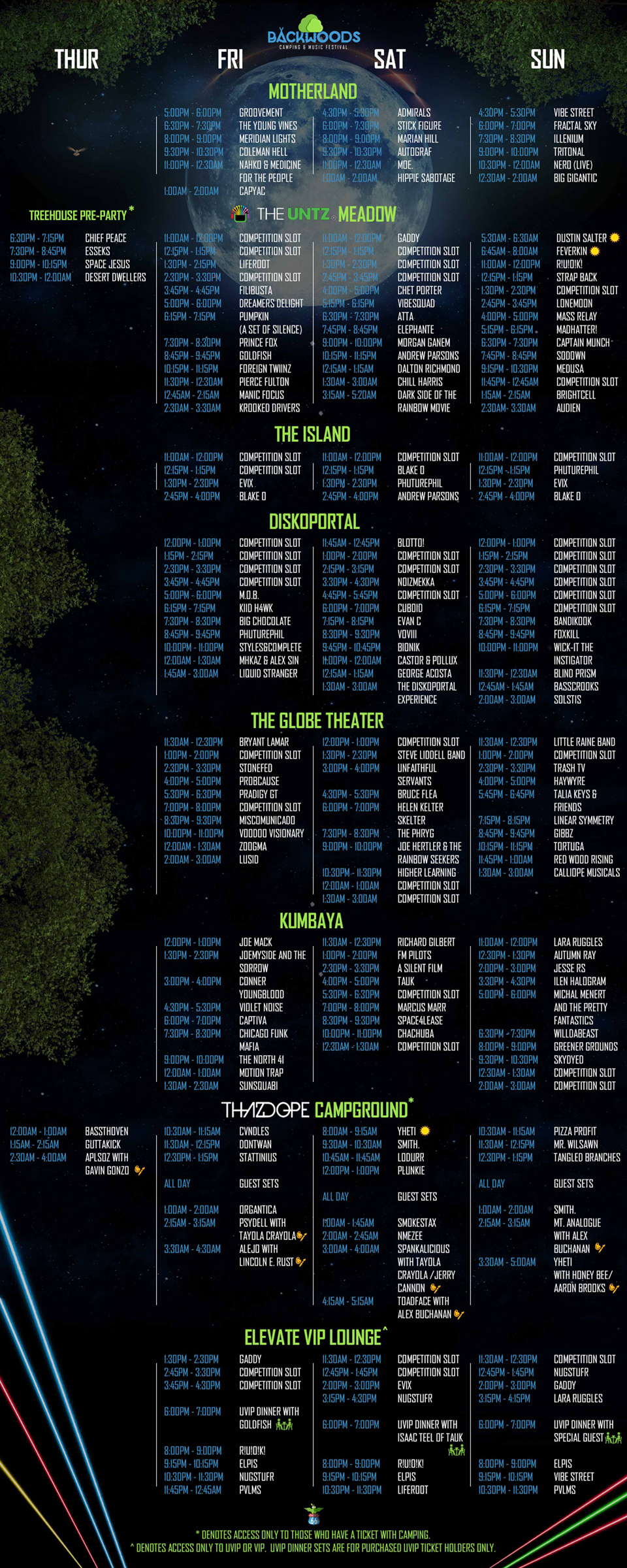 Backwoods 2016 schedule