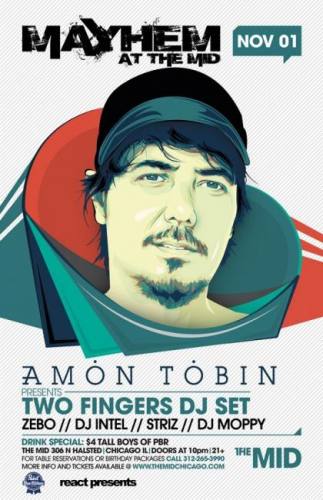 AMON TOBIN [ NINJATUNE ] PRESENTS TWO FINGERS ( DJ SET ) - ZEBO - INTEL - STRIZ - DJ MOPPY – AT THE MID CHICAGO