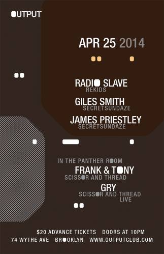 Radio Slave/ Giles Smith/ James Priestley with Frank & Tony/ Gry